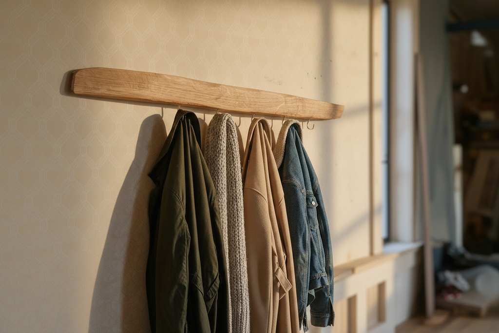 Solid Oak Coat Storage with Brass Hooks