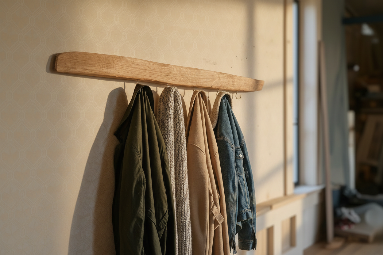 Solid Oak Coat Storage with Brass Hooks