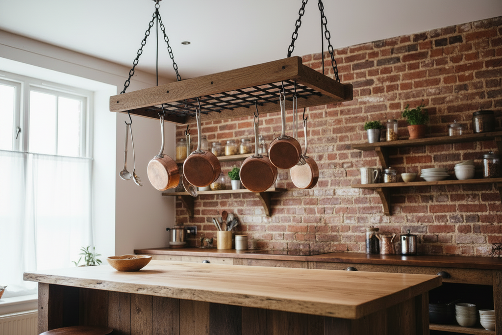 Hanging Pot & Pan Rack – Solid Pine, Dark Oak Stain
