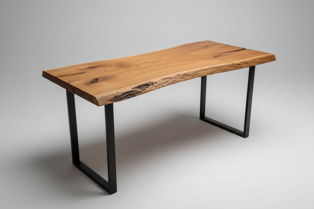 Live Edge Oak Desk – Black Metal Frame Legs