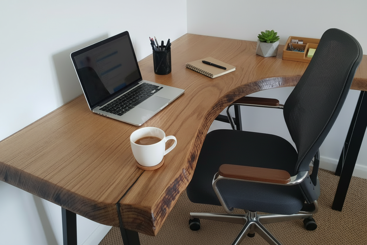 European Oak Live Edge Desk – Bespoke Handcrafted